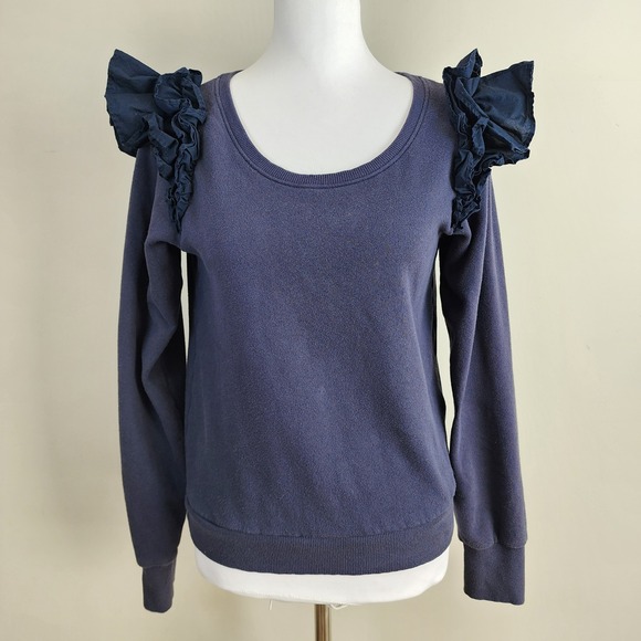 Nation LTD Tops - NATION LTD Esther Sweatshirt Ruffle Shoulder Womens XS‎ Navy Feminine French Top